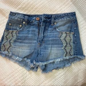 American Eagle Tribal Pattern Hi-Rise Jean Shorts